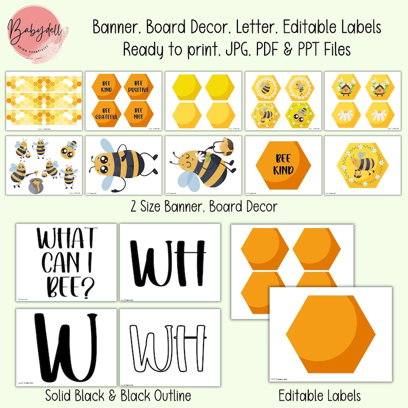 Bee Bulletin Kit Editable Honeycomb Spring Classroom Decor and Positive ...