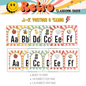 Groovy Alphabet Poster A–Z | Druckbare ABC Wandkarten | Helle Pastell Klassenzimmer Dekor | Digitaler Download