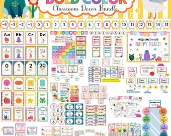 Bold Color Classroom Decor Bundle Editable Primary Rainbow Theme