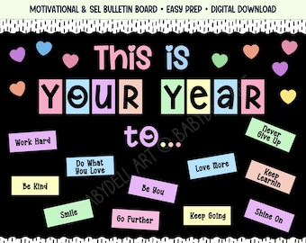 Goal setting board and new year bulletin kit with editable motivational decor