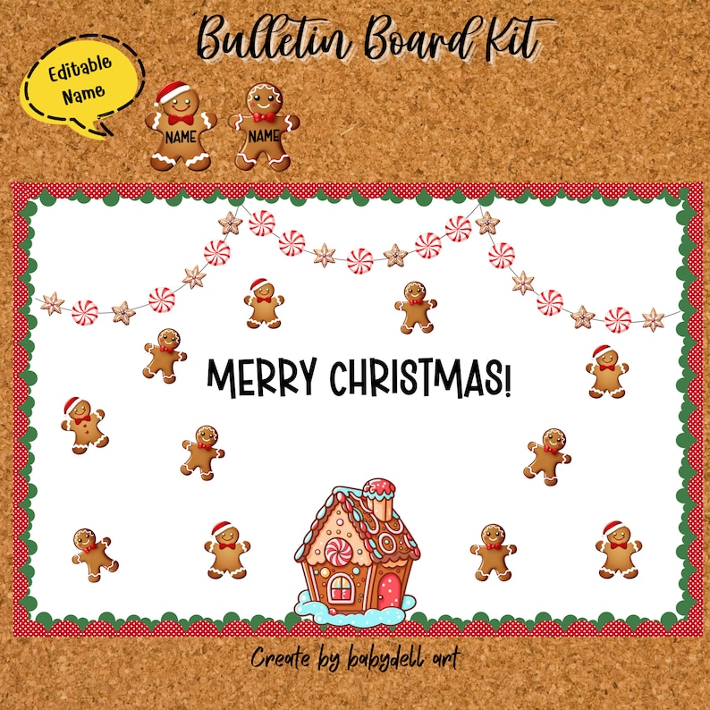 Editable Gingerbread Man Bulletin Board Kit for a Festive December ...