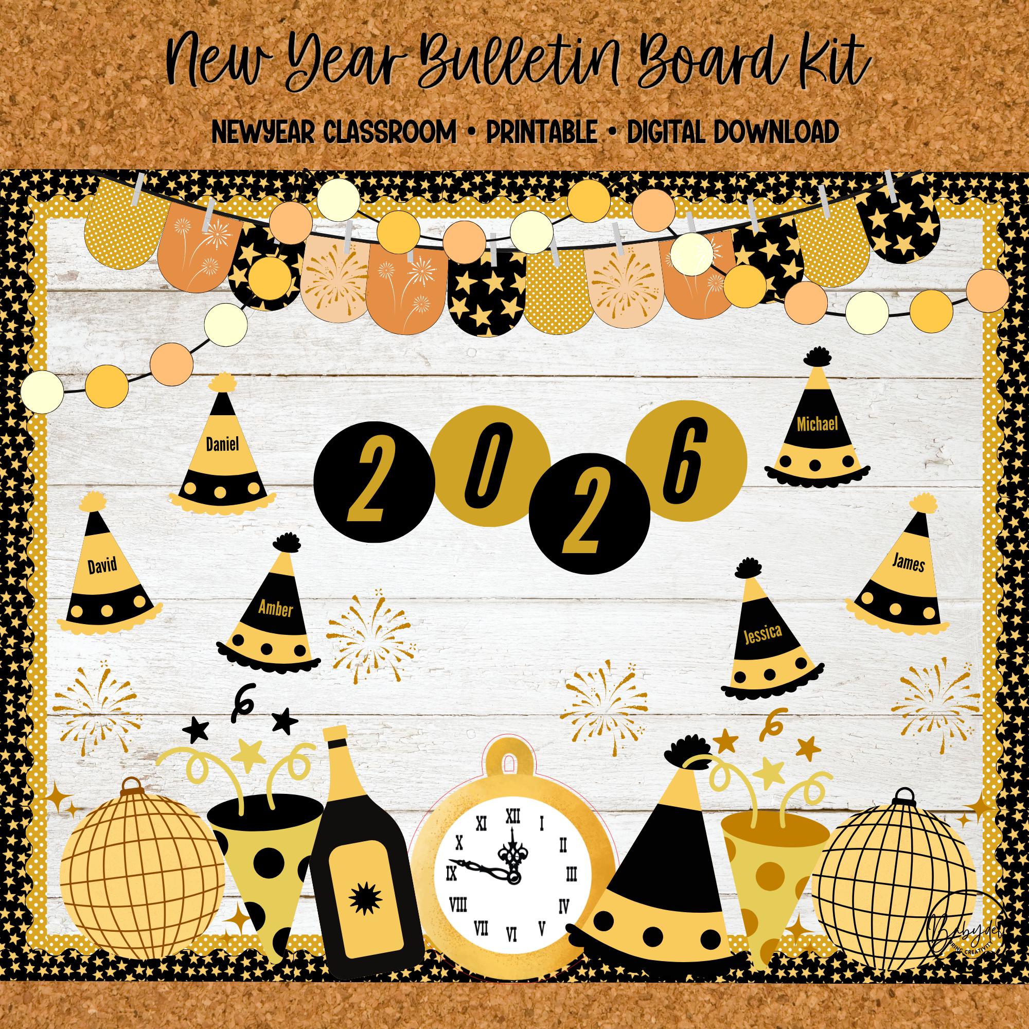 New Year Bulletin Board Kit, Disco Classroom Door Decor & Welcome Back ...