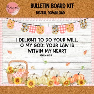 Fall Christian Bulletin Board Kit Pumpkin Flowers Theme Printable Bible Verses Decor Digital ...