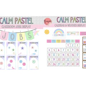 Calm Pastel Classroom Decor Bundle Editable Rainbow Theme Printable Set ...