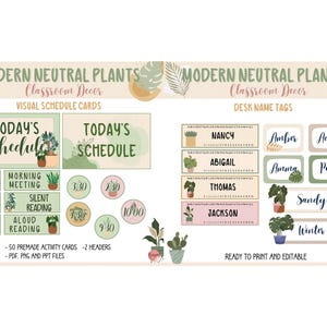 Modern Neutral Classroom Decor Bundle Boho Plant Theme Printable ...