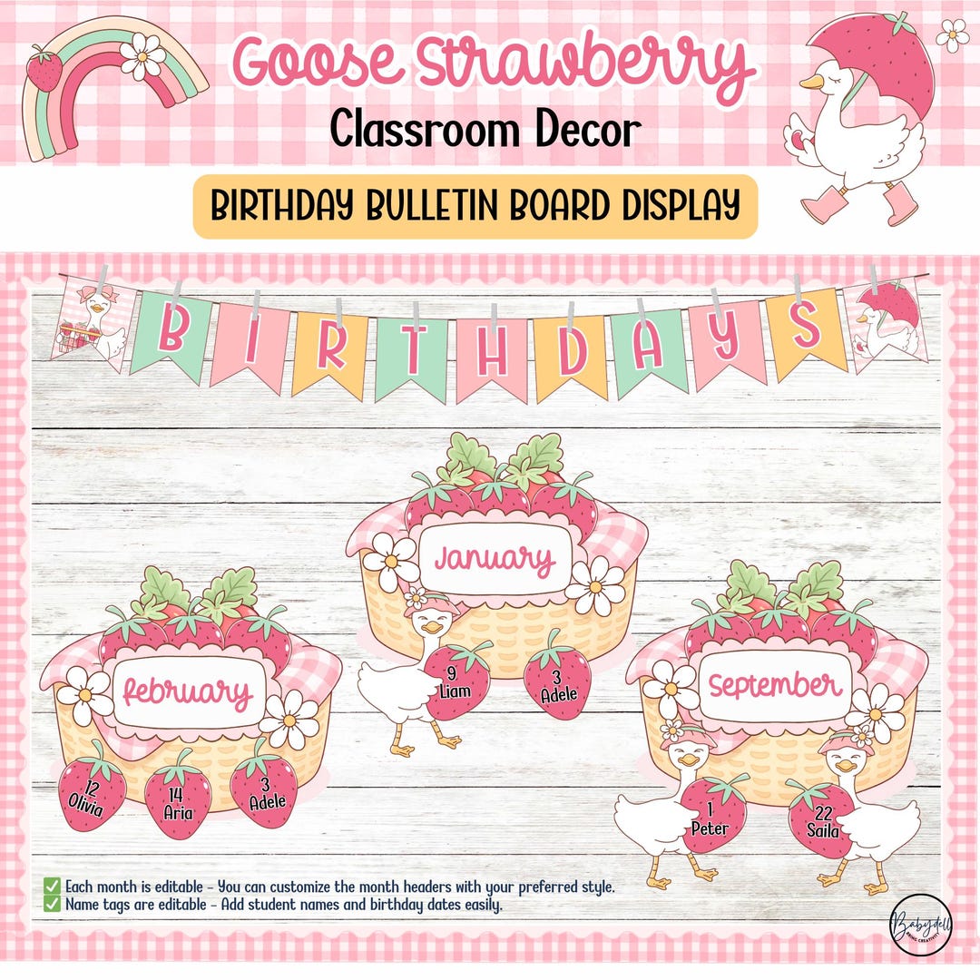 Strawberry Goose Classroom Birthday Display Bulletin Board Kit for Cute ...