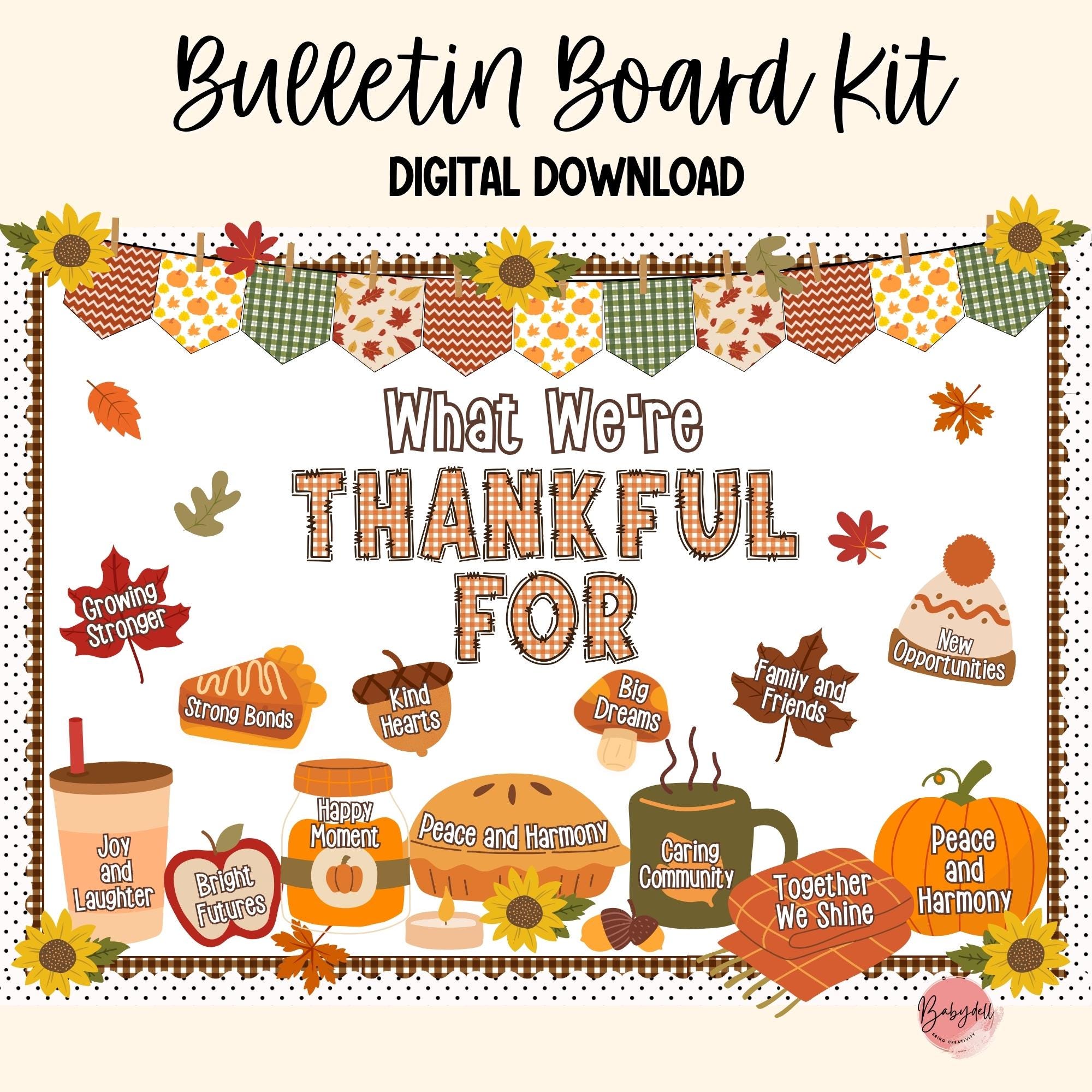 Grateful Hearts Fall Bulletin Board Kit for a Cozy Thankful Classroom ...