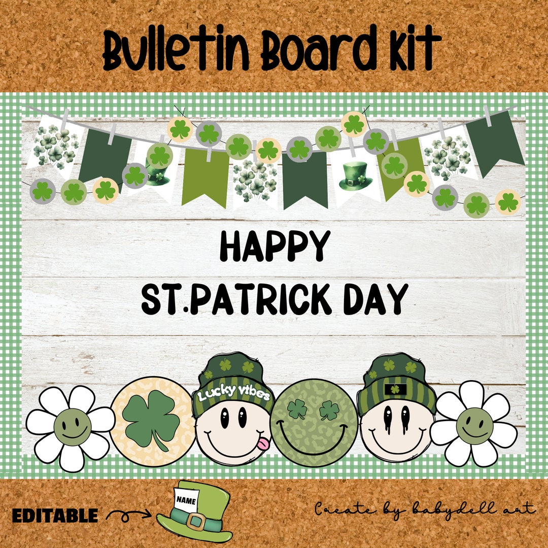 Groovy St Patricks Day Bulletin Board Kit Retro March Classroom Door ...