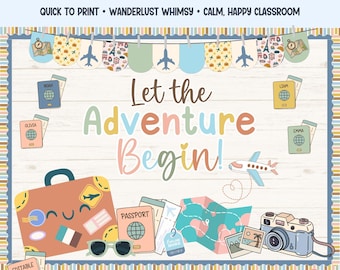 Travel Board Kit, Boho Adventure Classroom Decor, Editable Teacher Door Display