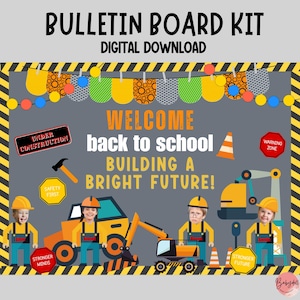 Construction Theme Bulletin Board Kit | Back to School Classroom Display | Printable Editable Construction Zone Decor for Teachers