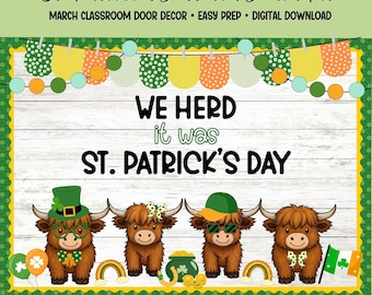 Highland Cow St Patricks Day Bulletin Board Kit We Herd It Was Decor
