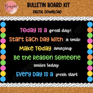 Kit para impressão de quadro de avisos "Um ótimo dia", pensamentos positivos, decoração para sala de aula, letras para quadro de avisos, arquivo digital, porta de sala de aula, decoração