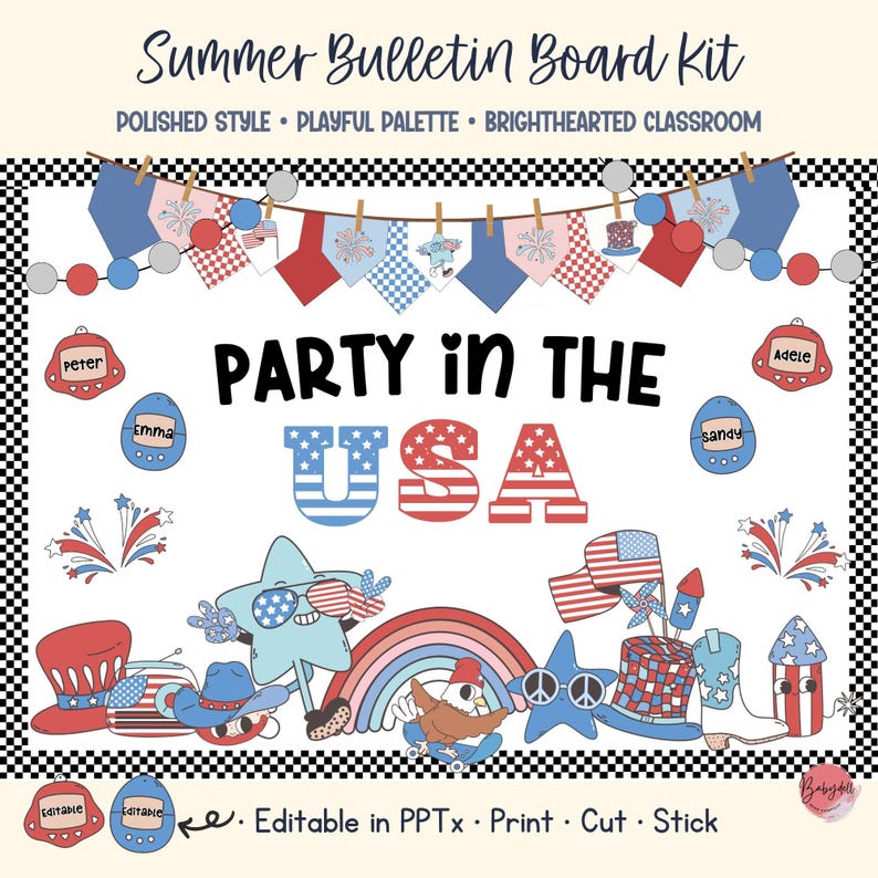 Patriotic Board Kit Retro 4th of July USA Classroom Decor Editable - Etsy