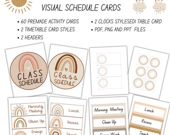 Horario de aula Boho Rainbow: Tarjetas visuales de rutina diaria