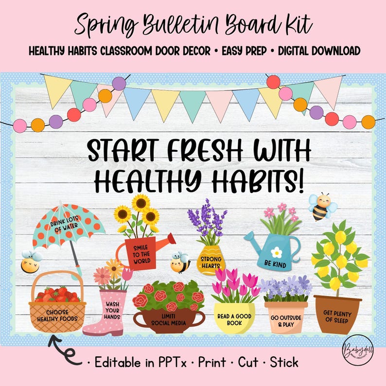 Spring Healthy Habits Bulletin Board Kit for School Nurse Office and ...