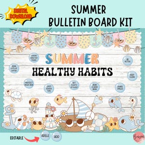 Prikbordkit Ocean Healthy Habits | Zomerklas en verpleegsterdecoratie | Digitale download
