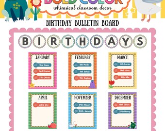 Birthday Bulletin Board Kit Editable Pastel Classroom Display with Name Tags
