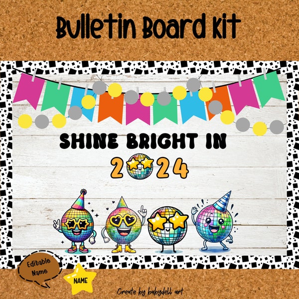 Happy New Year Bulletin Board Door Decor  Gnome January Bulletin Board Kit  Shine bright in 2024