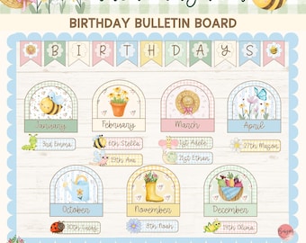 Garden Gingham Birthday Bulletin Board, Pastel Classroom Decor