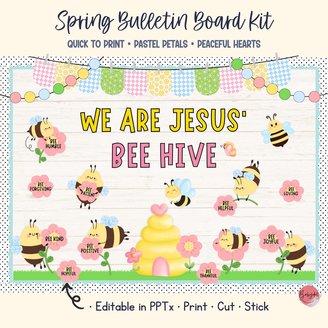 Bee Bulletin Board Kit for Spring Christian Classroom Decor and Sunday ...