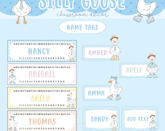 Silly Goose Desk Tags Editable Preppy Strawberry Name Plates Coquette Classroom Labels