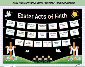 Easter Door Decor Christian Bulletin Board Kit Acts of Faith Spring Classroom Display