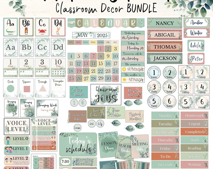 Modern Greenery Themed Classroom Posters, Easy and Modern Classroom ...
