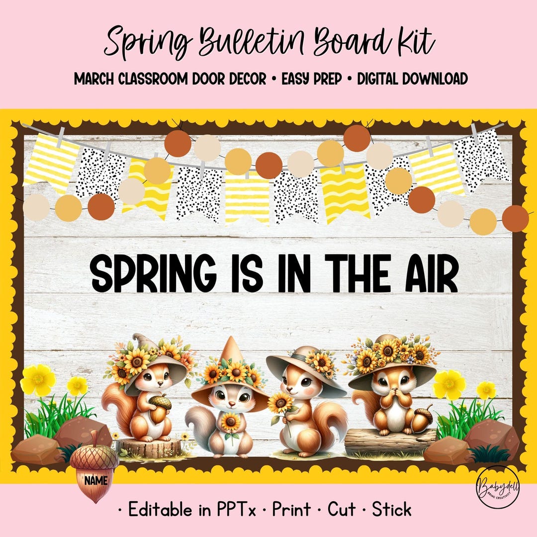 Squirrel Spring Bulletin Board Kit: Editable Classroom Decor - Etsy