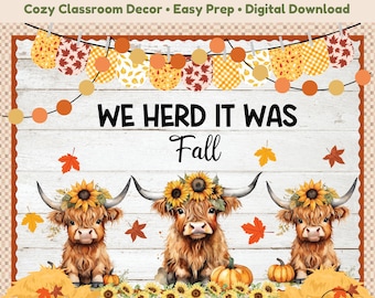 Fall Bulletin Board Kit Highland Cow Classroom Decor Printable Farmhouse Autumn Display