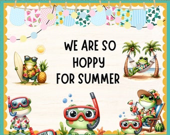 Frog Summer Bulletin Board Kit - 'We Are So Hoppy for Summer' Classroom Decor with Colorful Frogs Design