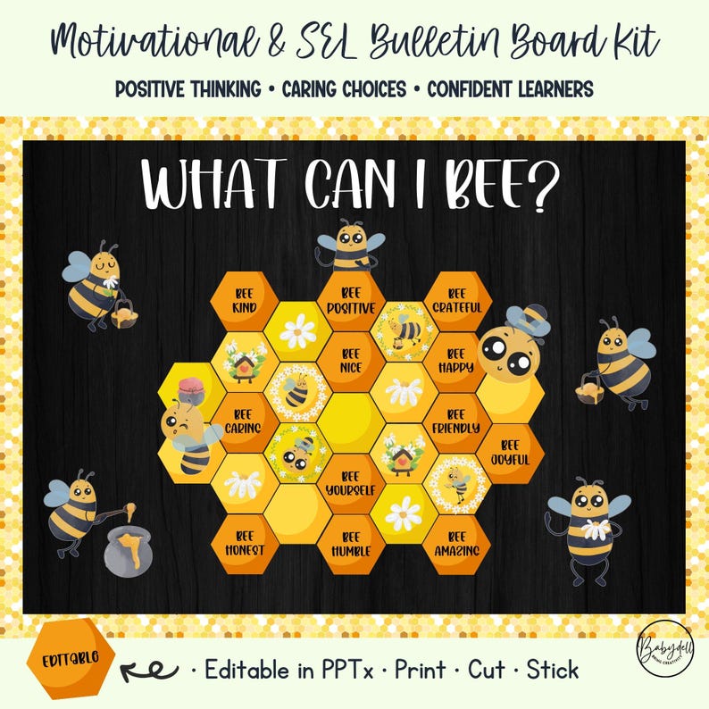 Bee Bulletin Kit Editable Honeycomb Spring Classroom Decor and Positive ...