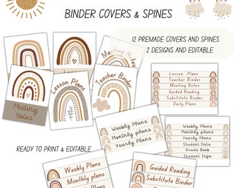 Boho Rainbow Binder Covers & Spines | Editable Teacher Organizer Set | Customizable Classroom Decor | Digital Download