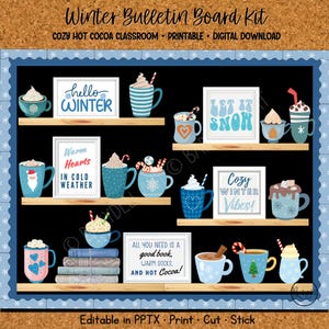 Kit de tablero de anuncios acogedor de color cacao para decorar la puerta del aula en invierno