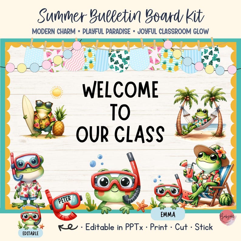 Frog Summer Decor Bulletin Board Kit Hopping Into Summer Classroom Door ...