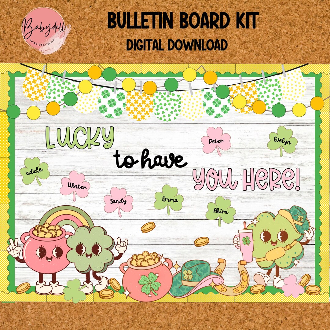 Groovy St Patricks Day Bulletin Board Kit Retro Decor Lucky to Have You ...