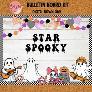 Retro Ghost Classroom Decor Halloween Bulletin Board Kit or Door Decor Spooky Season Decorations