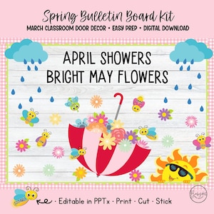 Kit de lluvias de abril para tablones de anuncios de primavera y puertas de aulas de mayo