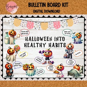 Halloween Healthy Habits Bulletin Board Kit: Nurse Office Decor (Digital Download)