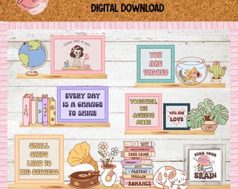 Retro Motivational Classroom Bulletin Board Kit: Editable Decor (PNG, PDF, PPT)