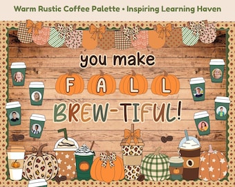 Fall Bulletin Board Kit Coffee Theme Editable Autumn Classroom Decor