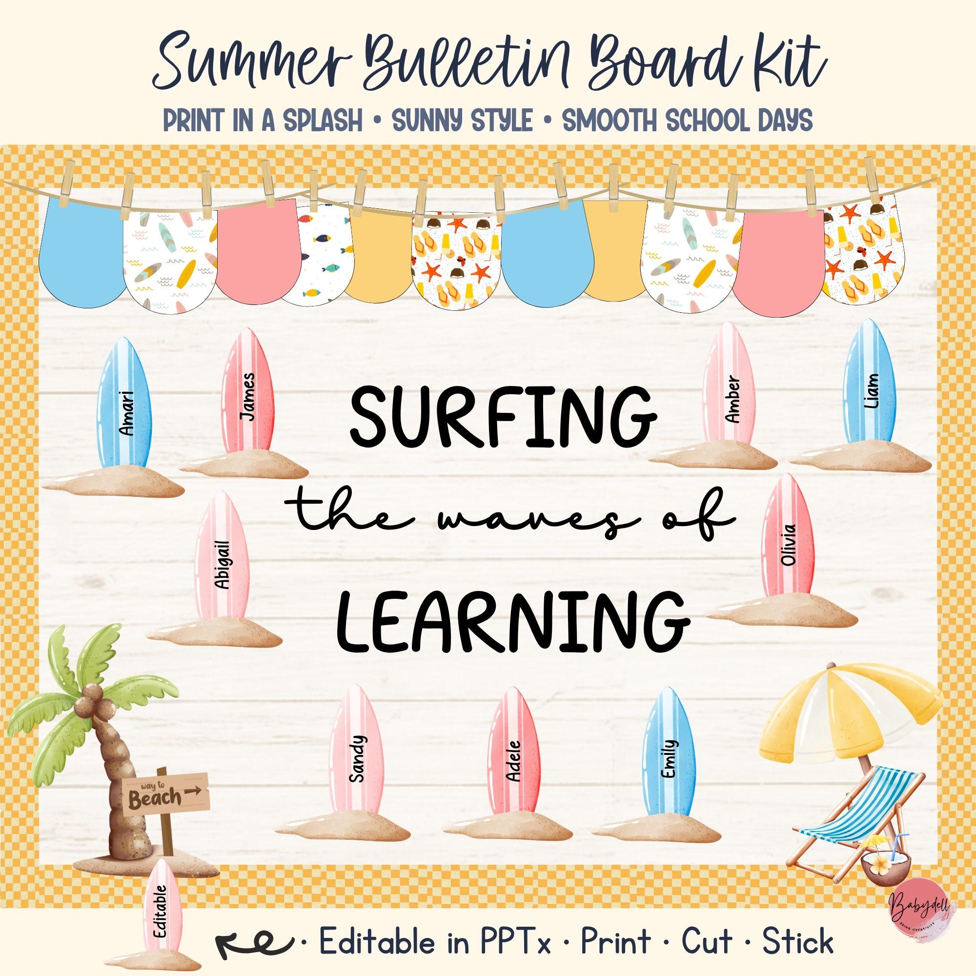 Bulletin Board Kit for Summer With Beach and Surfboard Classroom Decor ...