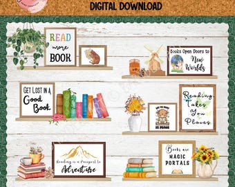 Supervitae Reading Posters Classroom Decor Set - 13 Motivational Posters With 12 Cutouts For Library Bulletin Boards