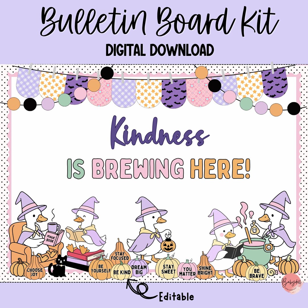 Halloween Goose Bulletin Board Kit, Pastel Witch Classroom Decor ...