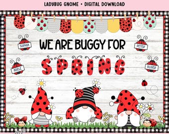 Spring Ladybug Bulletin Board Kit Editable Gnome Classroom Decor March Door Display For Teachers