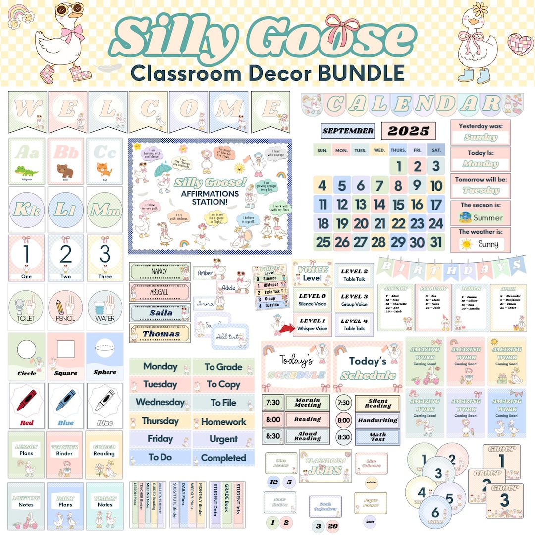 Silly Goose Classroom Decor Bundle Groovy Pastel Coquette Theme ...