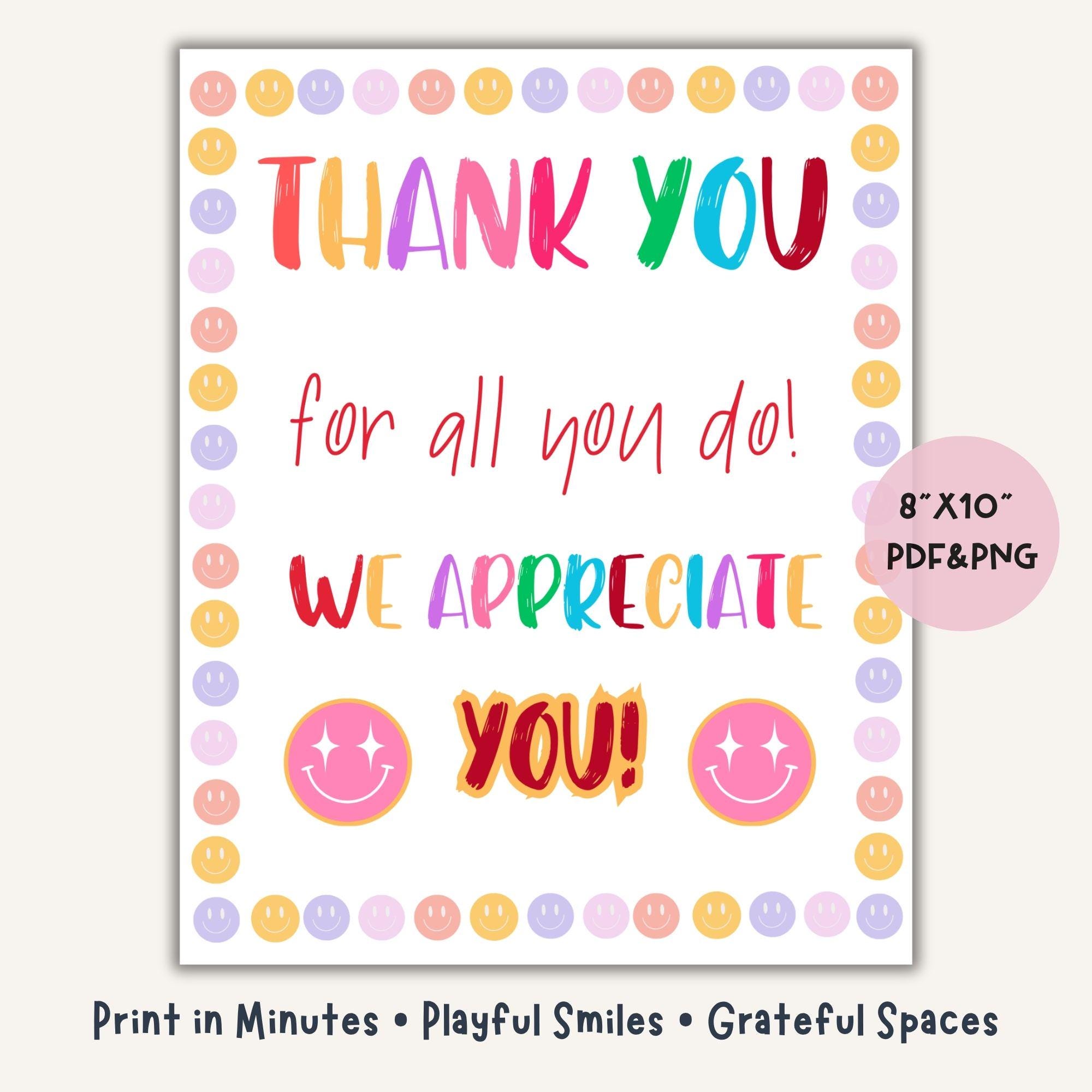 Staff Thank You Sign Groovy Printable Poster for Nurse and Teacher ...