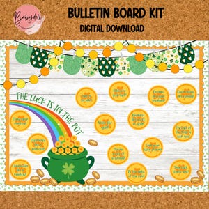 St. Patrick&#39;s Day Bulletin Board Kit | Luck in the Pot Classroom Decor | March Door Decoration