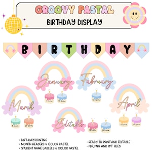 Groovy Pastel Birthday Bulletin Board Kit: Retro Classroom Decor