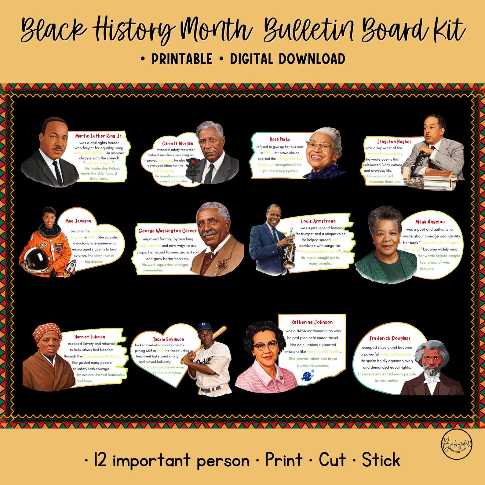 Black History Month Bulletin Board Kit 12 Important Figures Classroom ...