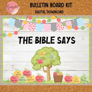 Bible Verse Bulletin Board Decor | Apple Theme Classroom Decor | Jesus Classroom Wall Art | Bible Classroom Decorations
